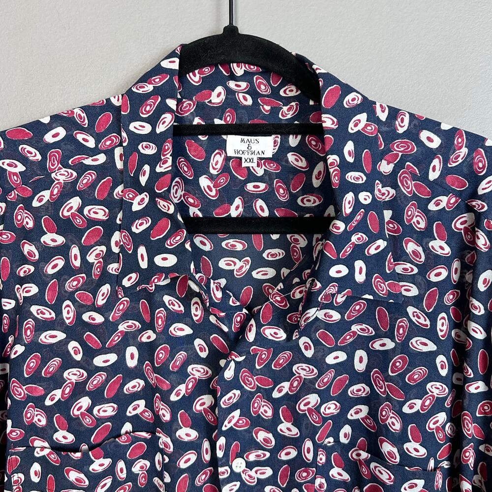 Maus & Hoffman Shirt Men's XXL button down vinyl graphic blue Dad Camp‎ summer